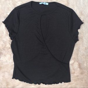 She and Sky Black Keyhole Ribbed Top Size Large